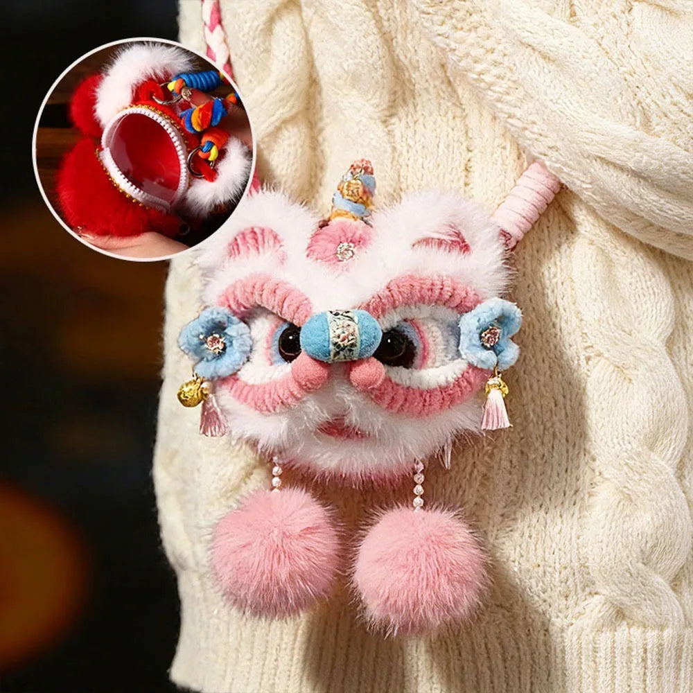 New Handmade Kintted New Year Shoulder Bag Personality Spring Festival Coin Purse Red Color Children's Lion Bag