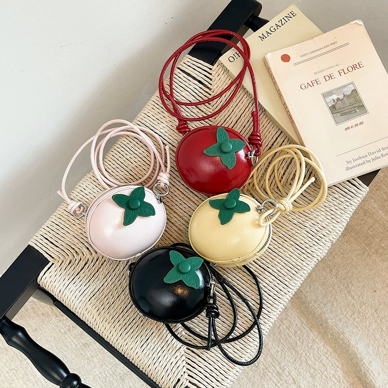 Cute Tomato Shape Mini Crossbody Bag Women Novelty Fruit Design Coin Purse Small PU Leather Shoulder Bag for Girls