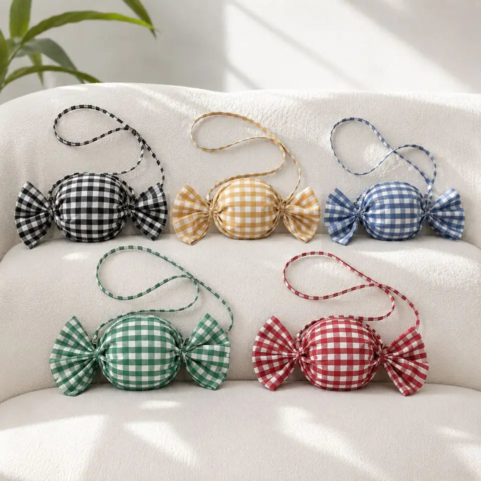 Fashion Candy Shape Women Crossbody Bag Bow Decor Plaid Shoulder Bag Mini Sweet Coin Purse Daily Dating Shopping
