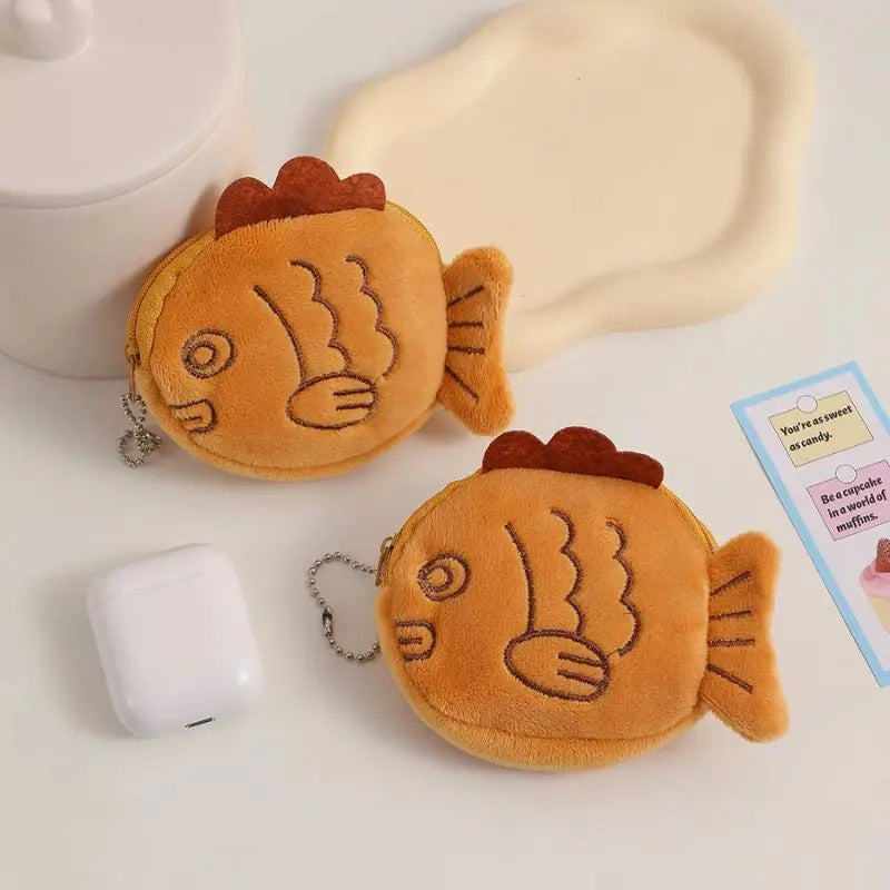 Cute Taiyaki Plush Coin Purse Women Fish Wallet Money Card Key Earphone Pouch Zipper Bag for Small Things Kid Gift