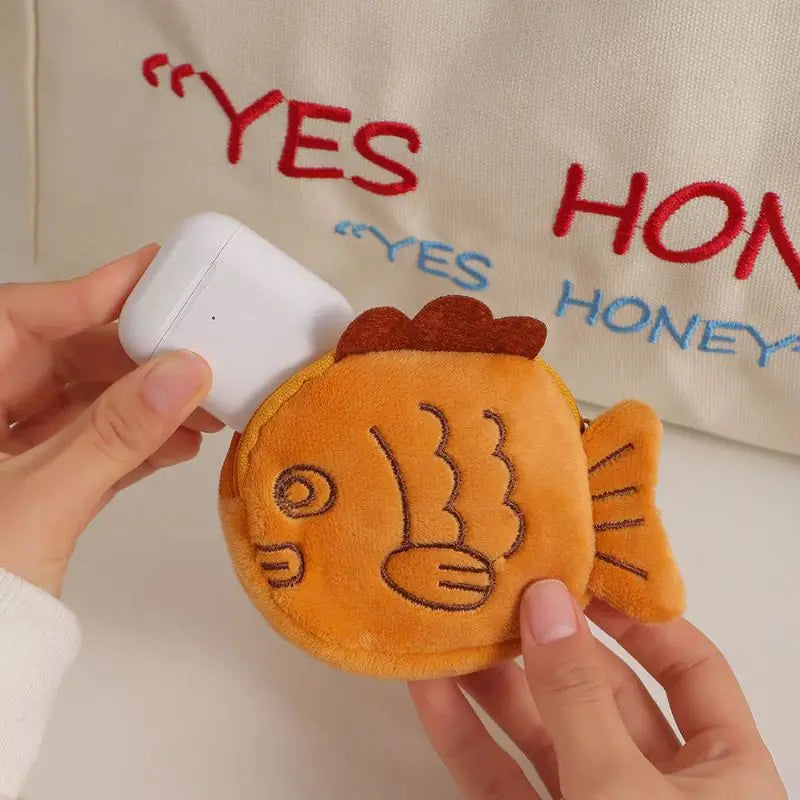 Cute Taiyaki Plush Coin Purse Women Fish Wallet Money Card Key Earphone Pouch Zipper Bag for Small Things Kid Gift