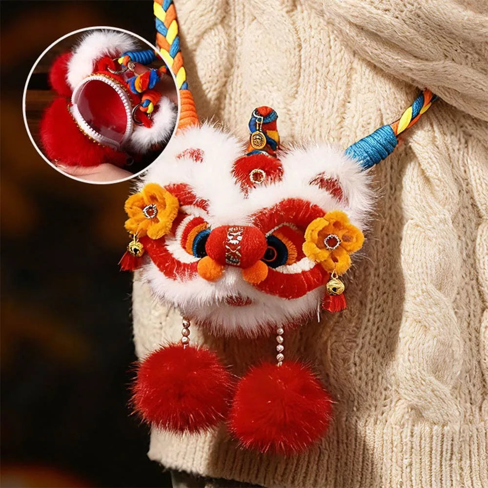 New Handmade Kintted New Year Shoulder Bag Personality Spring Festival Coin Purse Red Color Children's Lion Bag