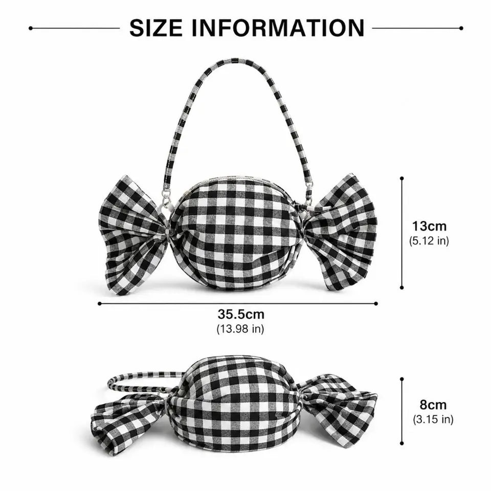 Fashion Candy Shape Women Crossbody Bag Bow Decor Plaid Shoulder Bag Mini Sweet Coin Purse Daily Dating Shopping