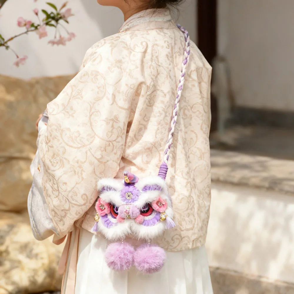 New Handmade Kintted New Year Shoulder Bag Personality Spring Festival Coin Purse Red Color Children's Lion Bag