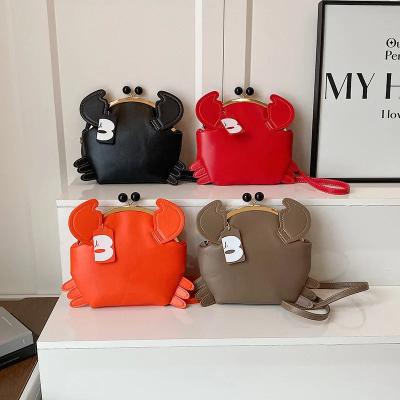 Cartoon Crab Shape Handbag with Crab Coin Purse Crossbody Bag Crayfish Shells Clip Purse Detachable Shoulder Bag Women's Satchel