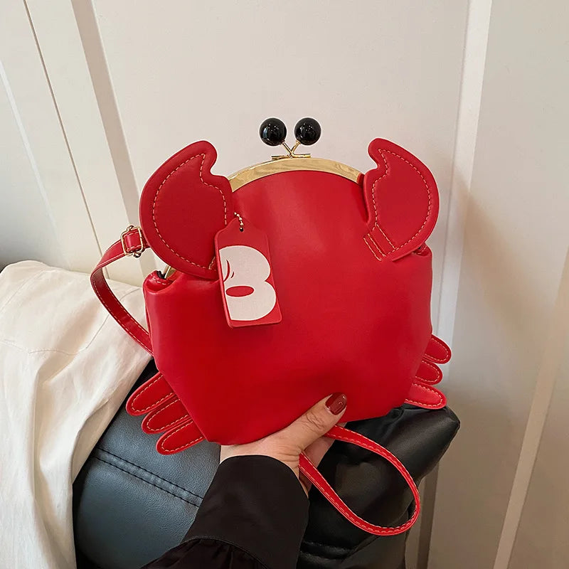 Cartoon Crab Shape Handbag with Crab Coin Purse Crossbody Bag Crayfish Shells Clip Purse Detachable Shoulder Bag Women's Satchel