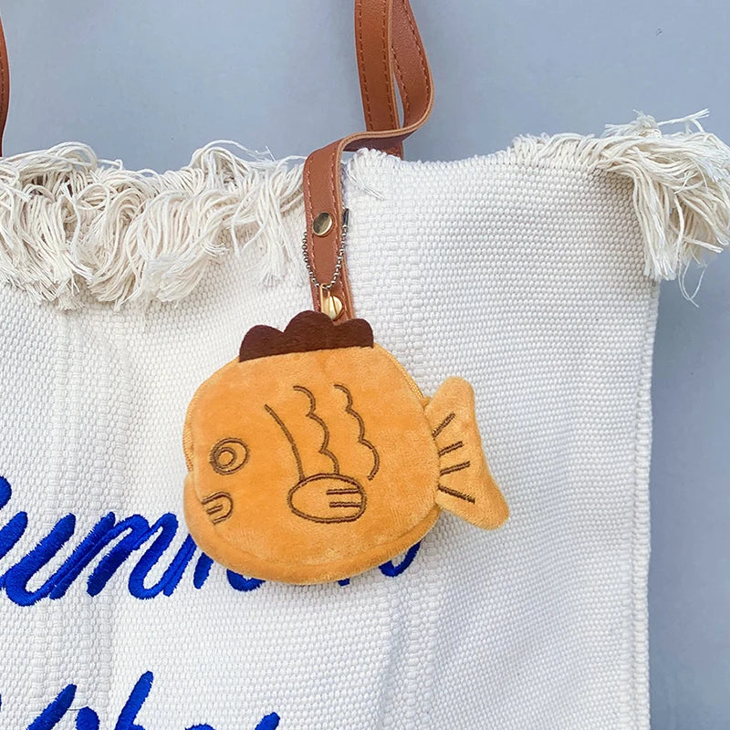 Cute Taiyaki Plush Coin Purse Women Fish Wallet Money Card Key Earphone Pouch Zipper Bag for Small Things Kid Gift