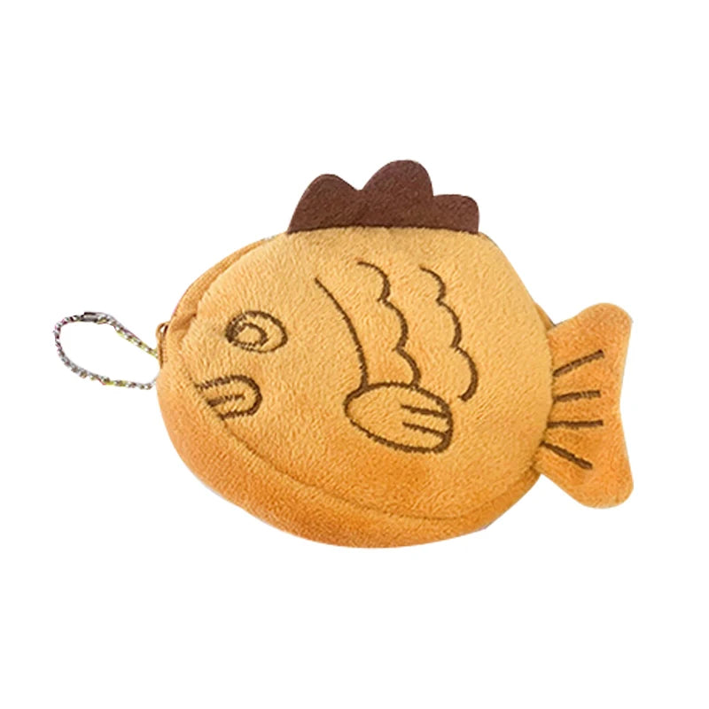 Cute Taiyaki Plush Coin Purse Women Fish Wallet Money Card Key Earphone Pouch Zipper Bag for Small Things Kid Gift