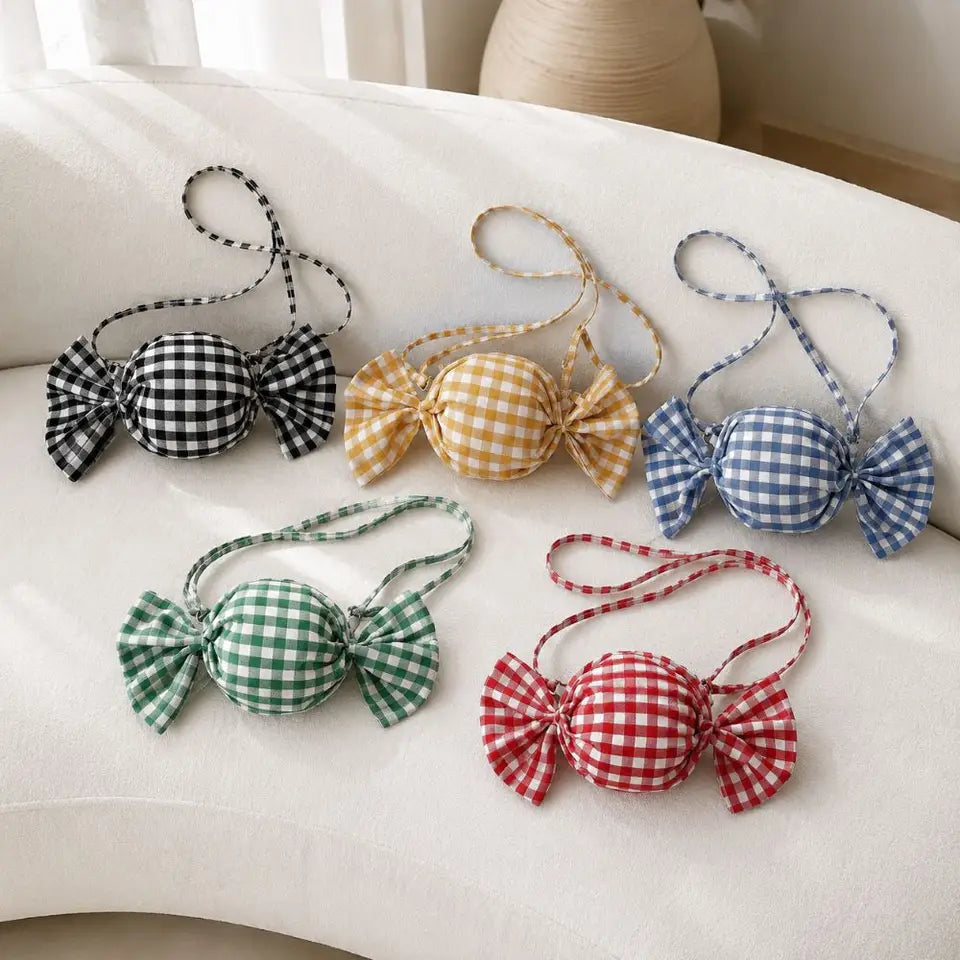 Fashion Candy Shape Women Crossbody Bag Bow Decor Plaid Shoulder Bag Mini Sweet Coin Purse Daily Dating Shopping