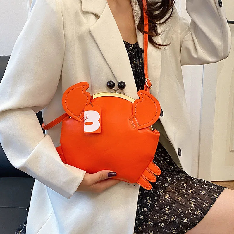 Cartoon Crab Shape Handbag with Crab Coin Purse Crossbody Bag Crayfish Shells Clip Purse Detachable Shoulder Bag Women's Satchel