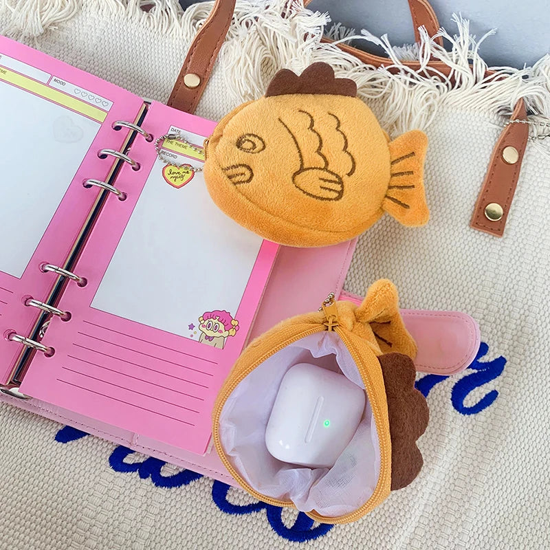 Cute Taiyaki Plush Coin Purse Women Fish Wallet Money Card Key Earphone Pouch Zipper Bag for Small Things Kid Gift