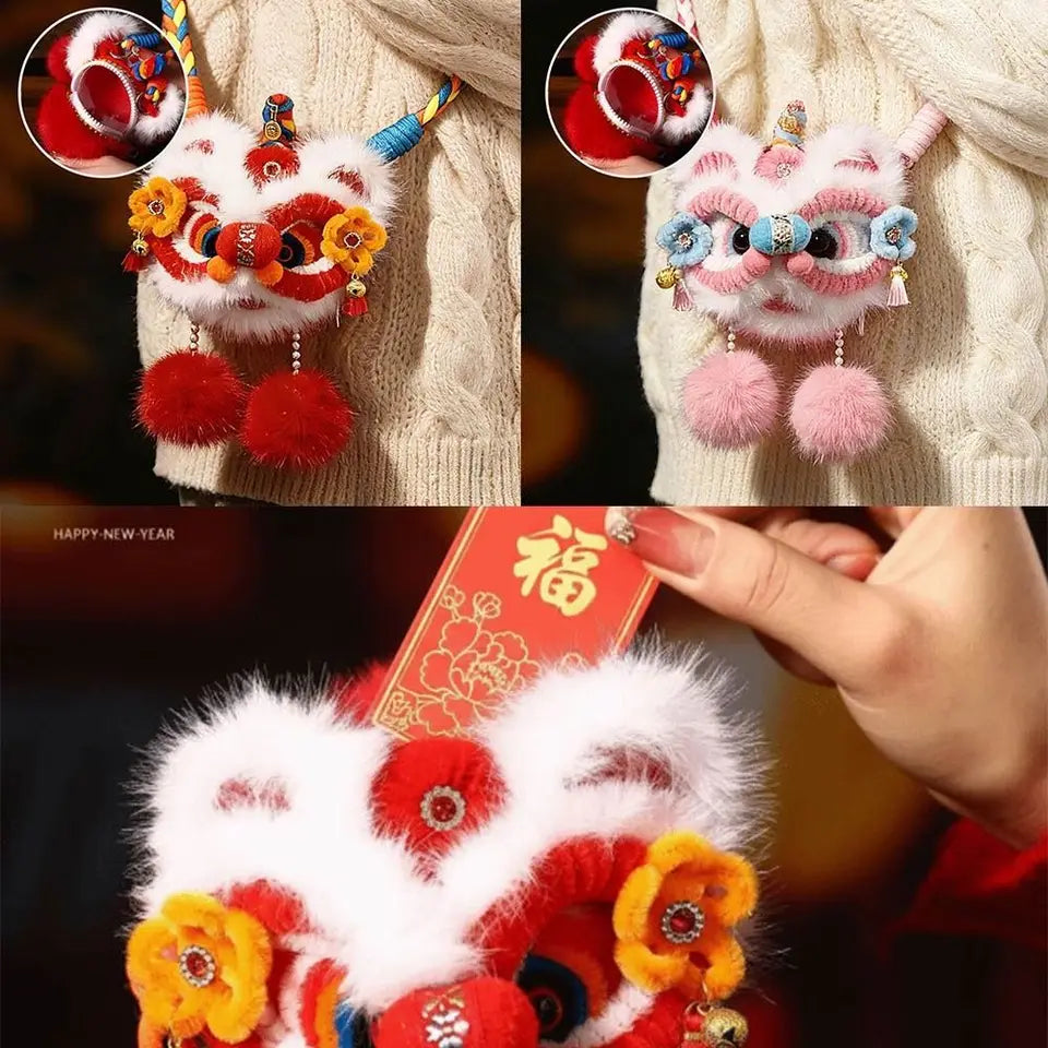 New Handmade Kintted New Year Shoulder Bag Personality Spring Festival Coin Purse Red Color Children's Lion Bag
