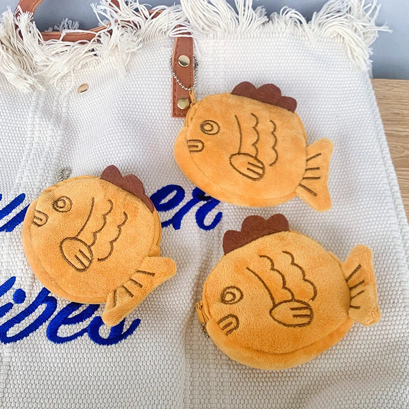Cute Taiyaki Plush Coin Purse Women Fish Wallet Money Card Key Earphone Pouch Zipper Bag for Small Things Kid Gift