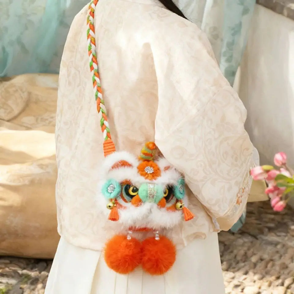 New Handmade Kintted New Year Shoulder Bag Personality Spring Festival Coin Purse Red Color Children's Lion Bag